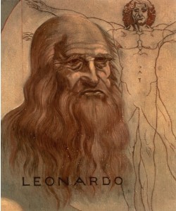 , Portrait of Leonardo da Vinci with his `Vitruvian Man'