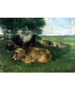 Gustave Courbet, La Siesta Pendant la saison des foins (and detail of animals sleeping under a tree), 1867, (oil on canvas)