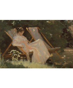Peder Severin Kroyer, The artist's wife sitting in a garden chair at Skagen, 1893