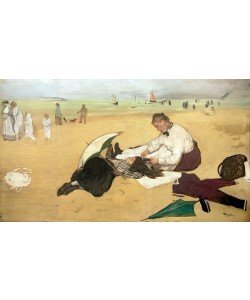 Edgar Degas, Beach scene: little girl having her hair combed by her nanny, c.1876-77 (oil on paper)
