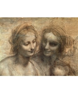 Leonardo da Vinci, Detail of the Heads of the Virgin and St. Anne, from The Virgin and Child with SS. Anne and John the Baptist, c.1499 (charcoal and white chalk on paper, mounted on canvas)