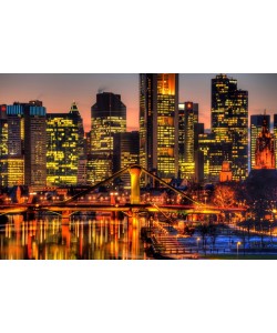 Hady Khandani, HDR - CLOSE-UP OF FRANKFURT SKYLINE DURING NIGHTFALL - GERMANY