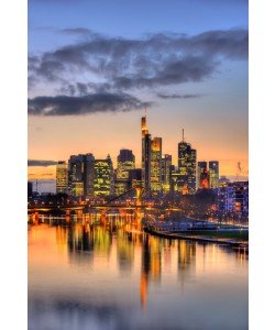 Hady Khandani, HDR - FRANKFURT SKYLINE MIRRORING IN MAIN RIVER DURING TWILIGHT - GERMANY 1