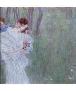 Gustav Klimt, Mädchen mit Blumen in der Hand am Rand eines Waldes 