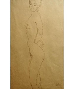 Gustav Klimt, Stehender weiblicher Akt nach links, die Hand in die… 