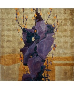 Egon Schiele, Stilisierte Blume vor dekorativem Hintergrund