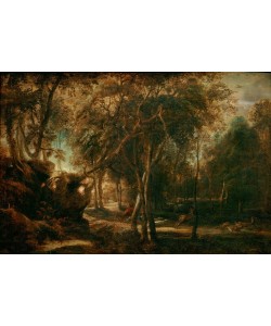 Peter Paul Rubens, Waldlandschaft mit Rotwildjagd bei Morgengrauen