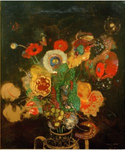 Odilon Redon, Blumenstrauß vor schwarzem Hintergrund