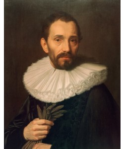 Abraham de Vries, Bildnis eines Mannes, Handschuhe haltend, leicht nach links