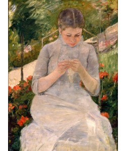 Mary Cassatt, Jeune fille au jardin, dit aussi Femme cousant dans un jard