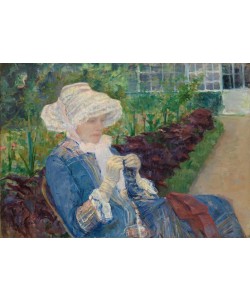 Mary Cassatt, Lydia häkelt im Garten bei Marly