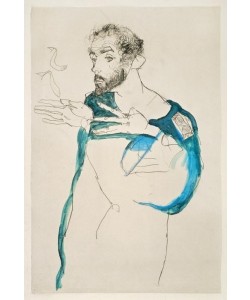 Egon Schiele, Gustav Klimt in his blue work smock