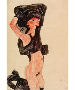 Egon Schiele, Kniendes Mädchen, sich den Rock ueber den Kopf ziehend