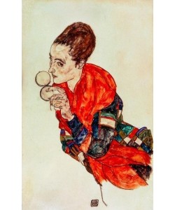 Egon Schiele, Portraet der Schauspielerin Marga Boerner mit Puderdose