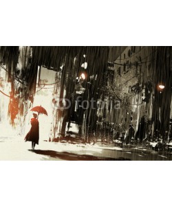 grandfailure, lonely woman with umbrella in abandoned city,digital painting