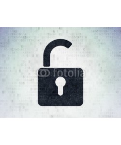 Maksim Kabakou, Data concept: Opened Padlock on Digital Paper background