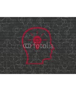 Maksim Kabakou, Data concept: Head With Lightbulb on wall background