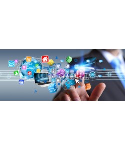 sdecoret, Businessman holding multimedia tech devices in his hand