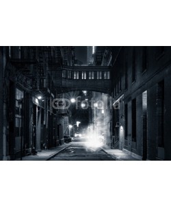 mandritoiu, Moody monochrome view of Staple street skybridge by night, in Tribeca, New York City