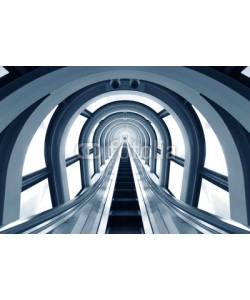 leeyiutung, Futuristic tunnel and escalator of steel and metal, interior view