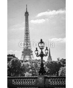 Delphotostock, Street lantern on the Alexandre III Bridge against the Eiffel Tower in Paris, France