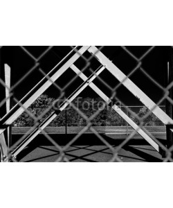 taurusnyy, Outdoor chain link fence with steel beam background. Abstract art and design. Industrial art and design. Balanced image. Minimal design and art. Park outdoor design.
