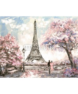 lisima, Oil Painting, Street View of Paris. Tender landscape, spring