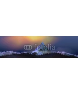 inbevel, Mountains Landscape with Northern Aurora Panorama - Vector Illus