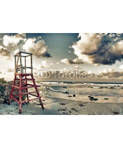 javigol860101, Ocean at sunset with abandoned life guard post in Guanabo beach,
