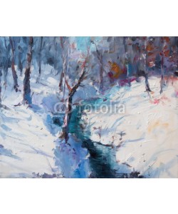 shvets_tetiana, Art Oil Painting Winter Landscape. The Awakening of Nature. Spring is coming.