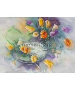 Egle, color tulips on green violet background watercolor