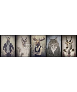 cranach, Animals in clothes. Concept graphic in vintage style. Zebra, dee
