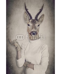cranach, Deer in clothes. Concept graphic in vintage style.