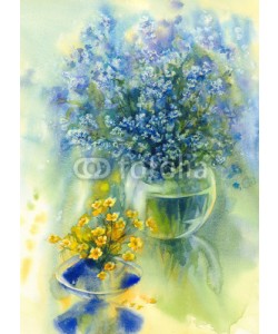 Egle, Forget-me-not watercolor background still-life
