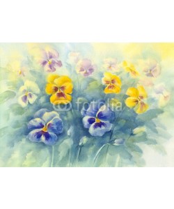 Egle, bouquet of violas green background watercolor