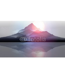 inbevel, Mountain Landscape with Lake Reflection - Vector Illustration.