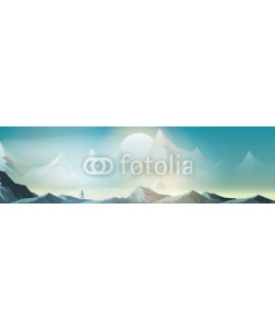 inbevel, Mountains Landscape Panorma with Nordic Walking - Vector Illustration