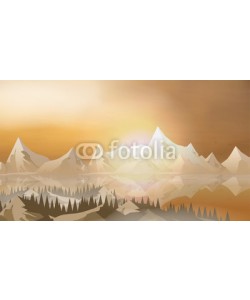 inbevel, Abstract  Mountains with Lake and Pine Forest - Vector Illustration.
