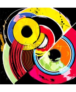 Kirsten Hinte, abstract circle background, retro/vintage style with paint strokes and splashes