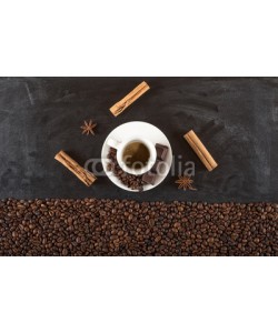 alphaspirit, Background of cup coffee beans with cinnamon and anise