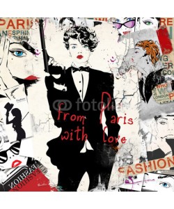 Yevhen, Modern teenage girl on grunge background.