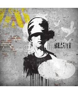 Yevhen, Modern teenage girl on grunge background.