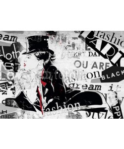 Yevhen, Modern teenage girl on grunge background.