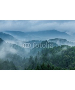 kanonsky, Beautiful mountain range covered with fog and rain in Yufuin, Oita, Japan