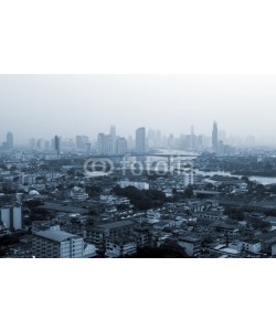 Sakrapee Nopparat, Business buildings at Bangkok city with skyline at sunrise, Monochrome style, Thailand.