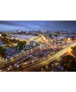 Sakrapee Nopparat, Road traffic at Bangkok city with skyline at night by technic long exposure shoot, Thailand.