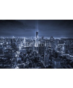 Sakrapee Nopparat, Business buildings at Bangkok city with skyline at night, Monochrome style, Thailand.