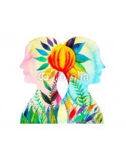 benjavisa, mastermind, chakra power, flower floral abstract thought together, world, universe inside your mind, watercolor painting