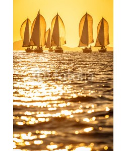 Pavel, Sailing boats with spinnakers racing on open sea during sunset