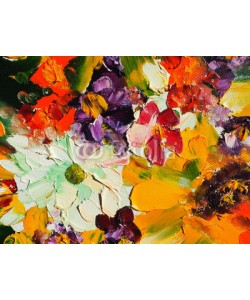 shvets_tetiana, Abstract oil painting background. Fantasy colourful flowers. Oil on canvas texture. Hand painted. Modern art.